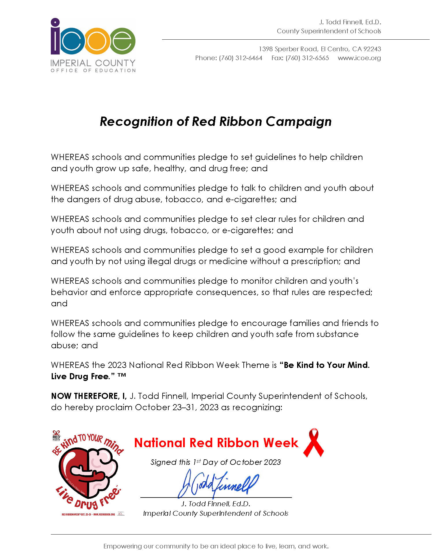 Red Ribbon Campaign Imperial County Office of Education